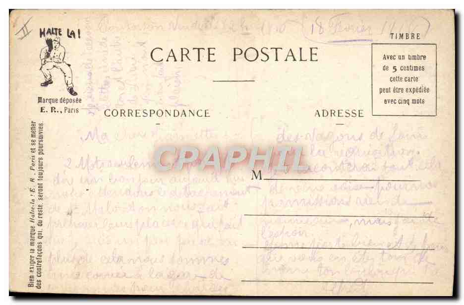 Scènes Militaires — Un rêve mouillé. — E. R. Paris — Modèle déposé n° 15351 — Reverso