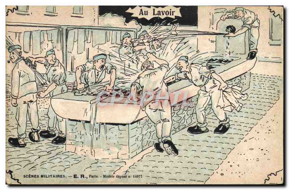 Scènes Militaires — Au Lavoir — E.R., Paris, Modèle déposé n° 14877