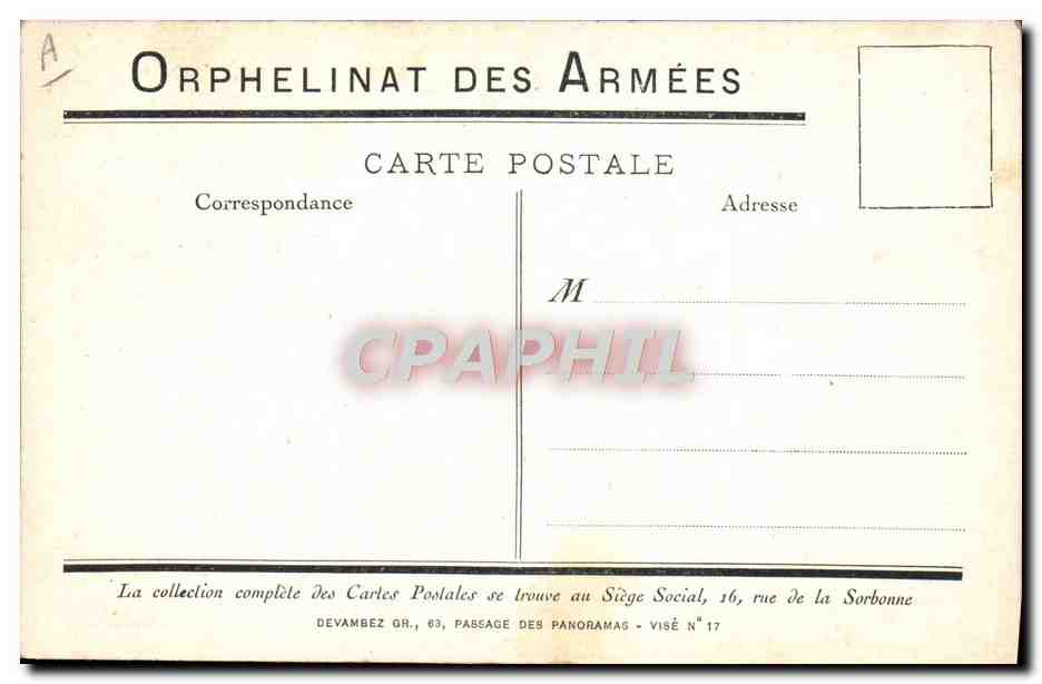 CPA Militaria Orphelinat des Armees — Rückseite