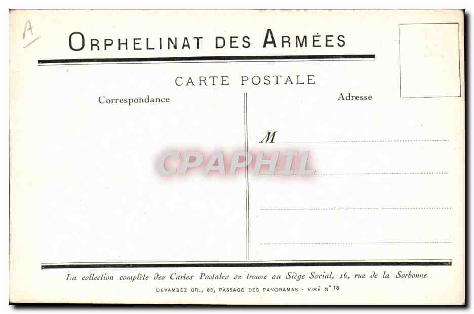 CPA Militaria Journee de l'orphelinat des Armees 20 juin 1915 — Rückseite