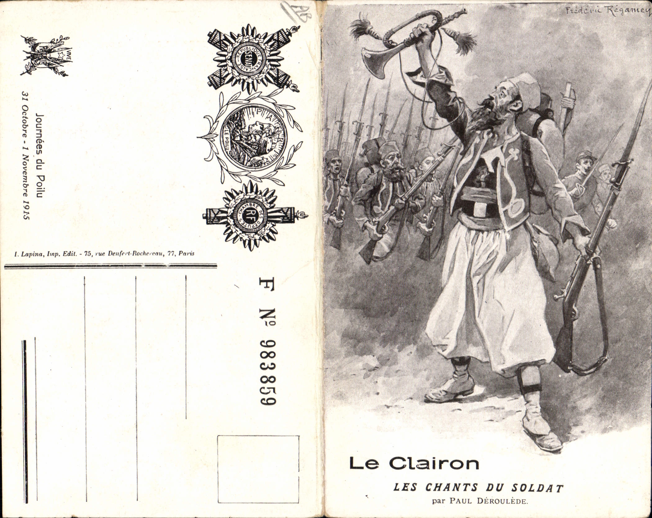 CPA Militaria Le clairon Les chants du soldat Paul Deroulede (carte depliante)