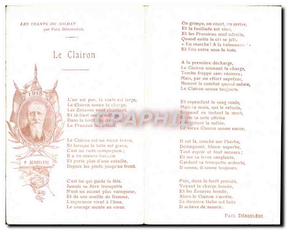 CPA Militaria Le clairon Les chants du soldat Paul Deroulede (carte depliante) — Rückseite