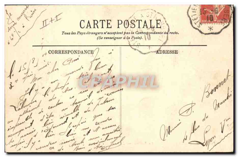 CPA Folklore Types d'Auvergne La bourree — Verso