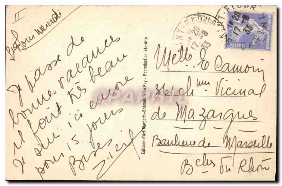 CPA Folklore Les scenes auvergnates d'antan La bourree des conscrits — Verso
