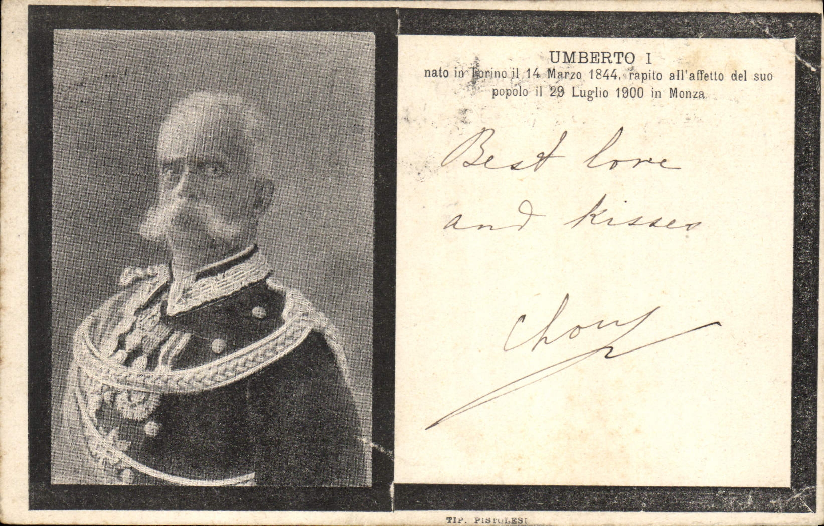 Umberto I — Né à Turin le 14 mars 1844, décédé à Monza le 29 juillet 1900 — TIP. PISTULESI