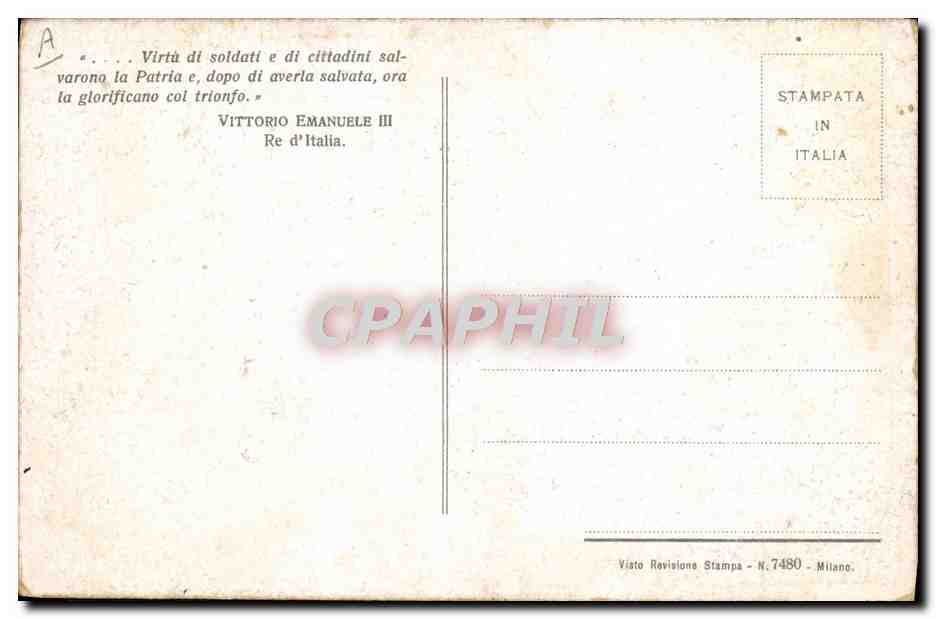 Vittorio Emanuele III — Re d'Italia — STAMPATA IN ITALIA N. 7480 — Reverso