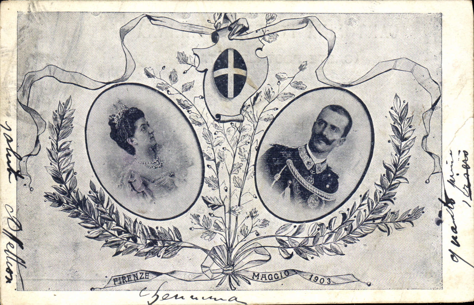 Portrait de la reine et du roi d'Italie — Firenze, Maggio 1903 — éditeur inconnu - Anverso