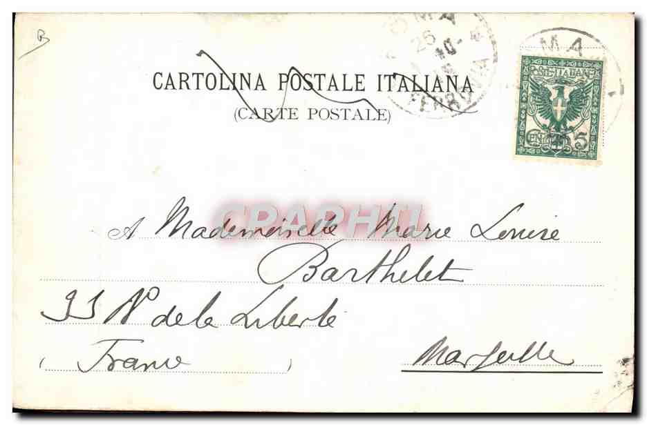 Événement diplomatique à Rome — portraits d'Émanuele III et de Louvet — éditeur SPQR, n° 6, Via Laurina — Achterkant