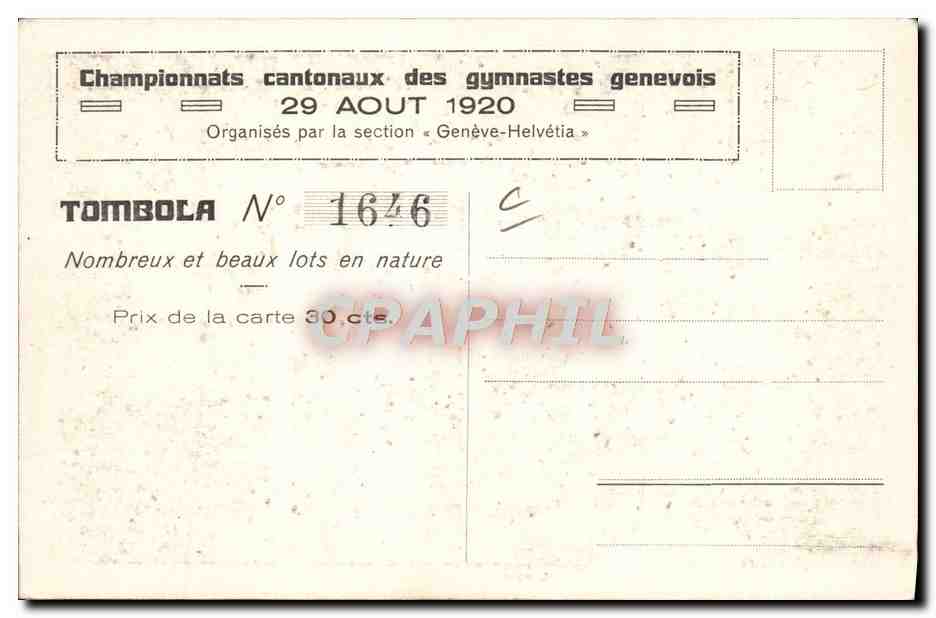 Lancement du javelot — Championnats cantonaux des gymnastes genevois — Genève-Helvétia — Verso
