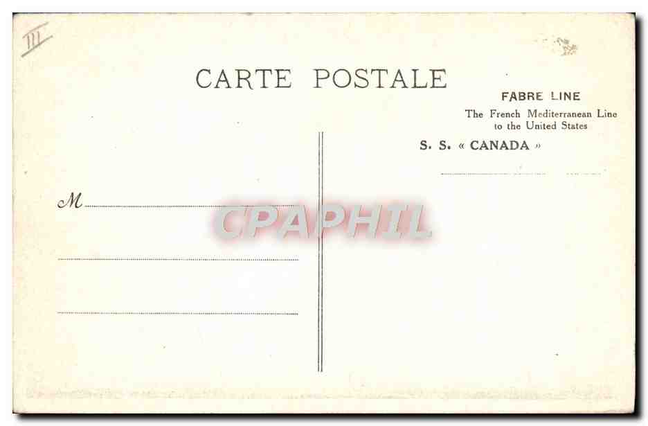 S.S. « CANADA » — navire de la ligne française Méditerranée — Fabre Line — Verso