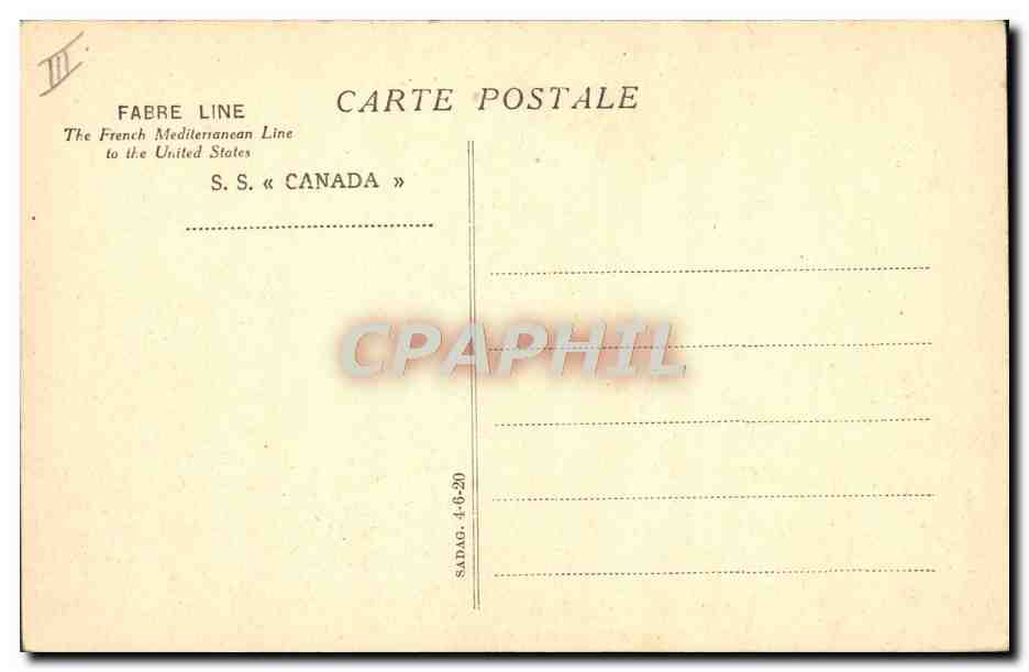 S.S. « CANADA » — Navire de la ligne Fabre — Éditeur SADAG, n° III — Verso