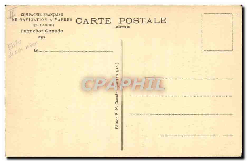 CPA Bateau Paquebot Canada Favre  — Verso