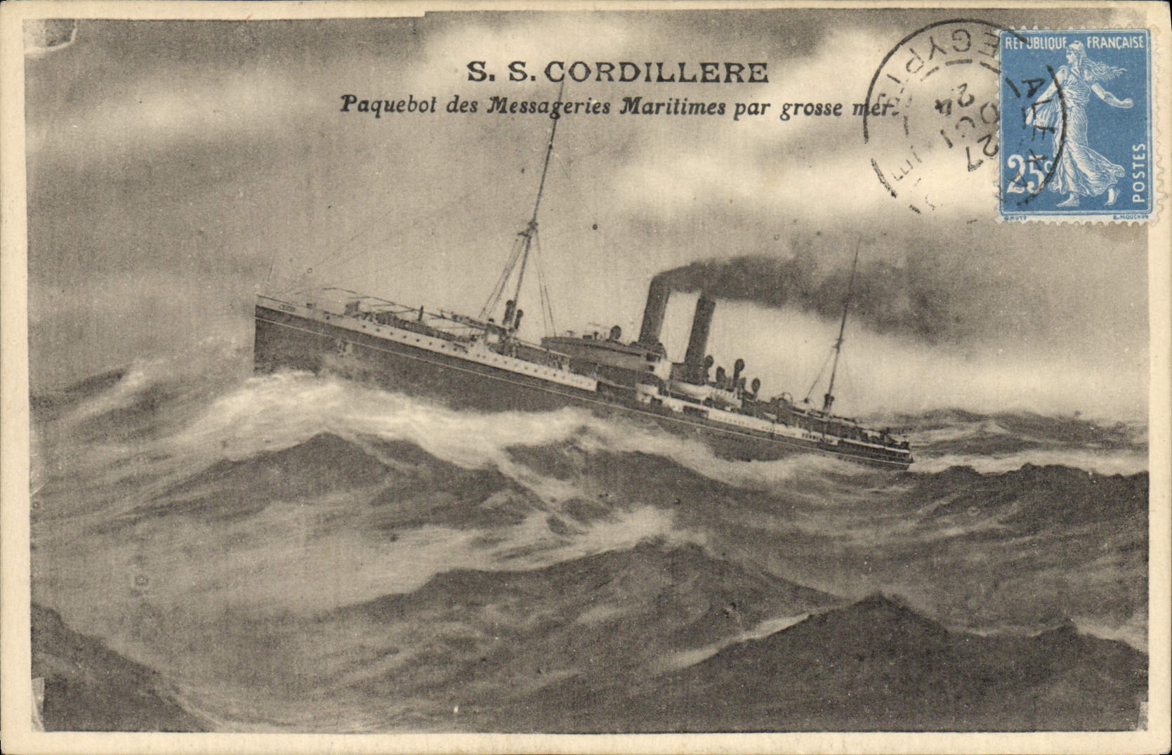 S.S. CORDILLERE — Paquebot des Messageries Maritimes par grosse mer — éditeur non identifié