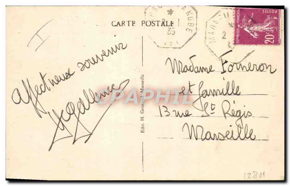 S/S CHENONCEAUX — Paquebot des Messageries Maritimes — Éd. H. Grimault, Marseille — Verso