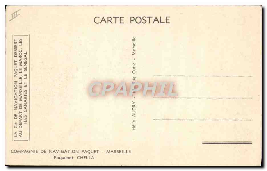 Paquebot Chella — Compagnie de Navigation Paquet — Marseille — Verso