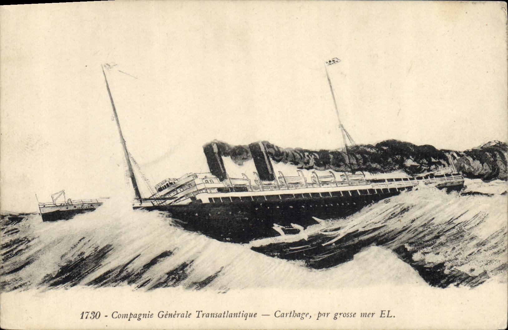 Navire en difficulté — Compagnie Générale Transatlantique — Carte postale n°1730