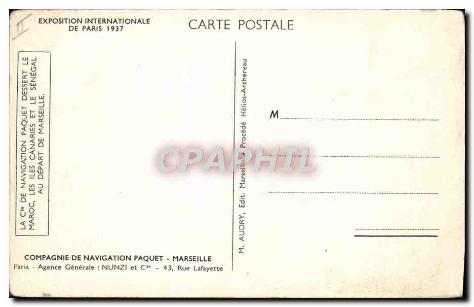 CPA Bateau Compagnie de Navigation Paquet Marseille  — Back