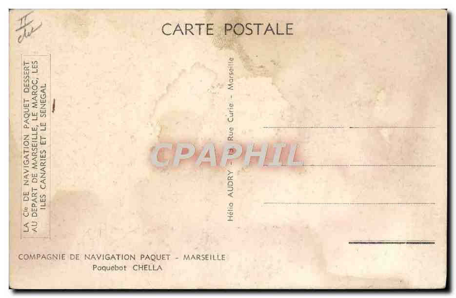 Paquebot Chella — Compagnie de Navigation Paquet — Marseille — Verso