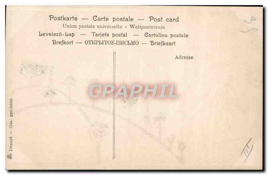 CPA Insecte Cochon Porch Coeur Fer a cheval Champignon Ancre  — Rückseite