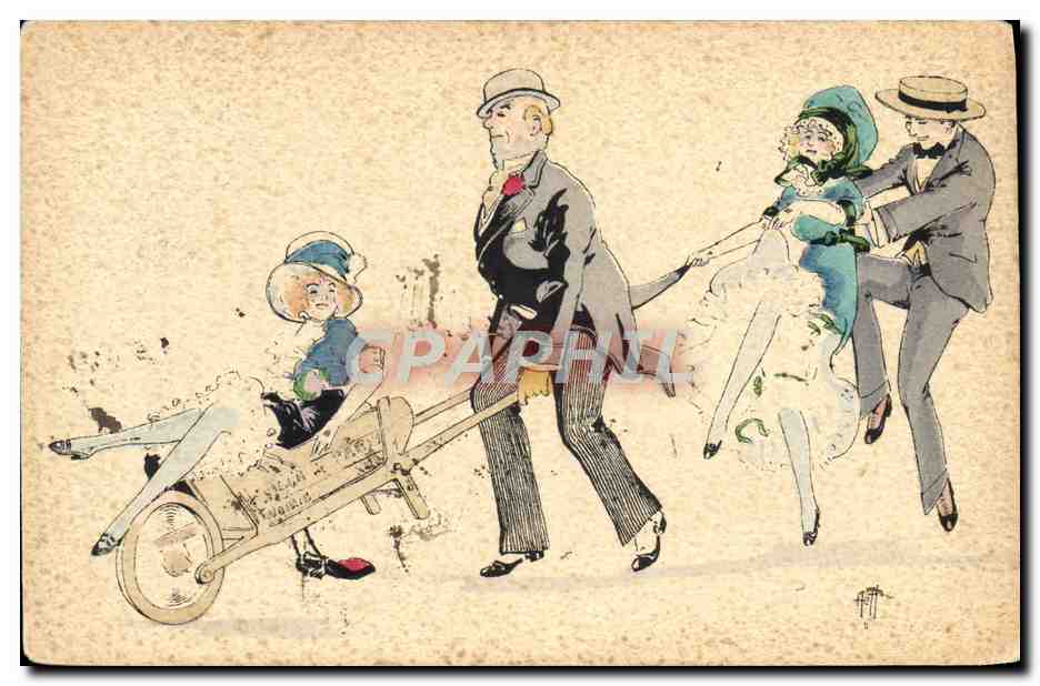 CPA Fantaisie Illustrateur Femme en brouette