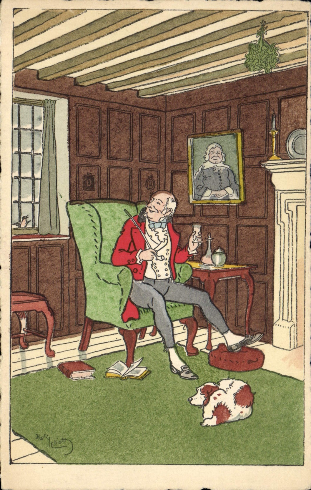 CPA Fantaisie Illustrateur Gentilhomme Chien 