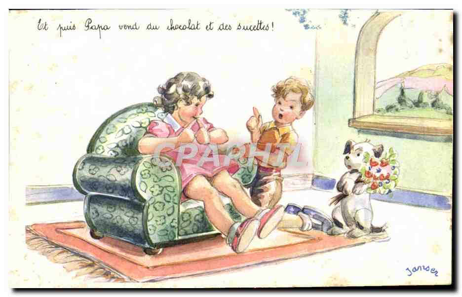 CPA Fantaisie Illustrateur Janser Enfants Chien 