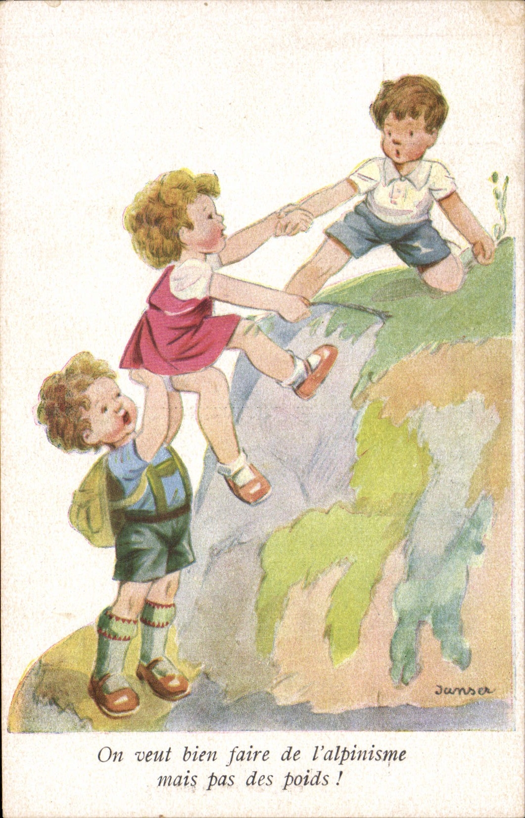 CPA Fantaisie Illustrateur Janser Enfants Escalade