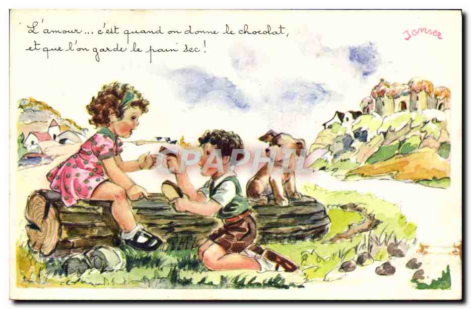 CPA Fantaisie Illustrateur Janser Enfants Chien
