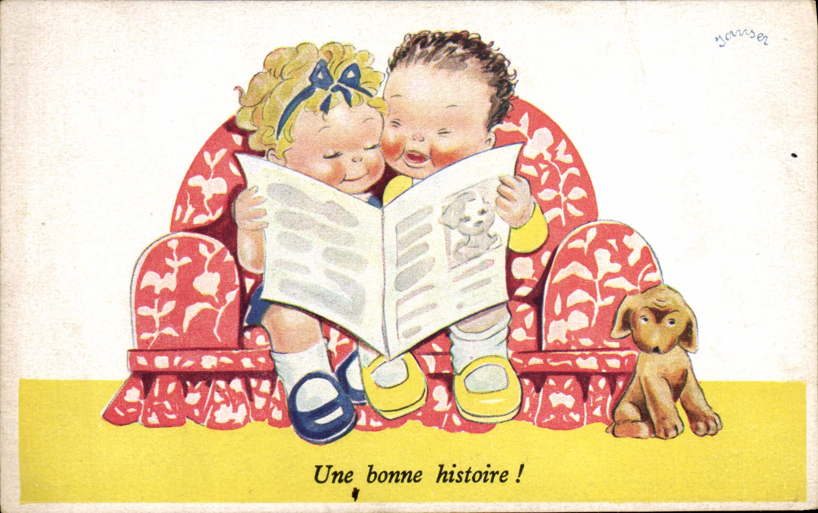 CPA Fantaisie Illustrateur Janser Enfants Chien Peluche 