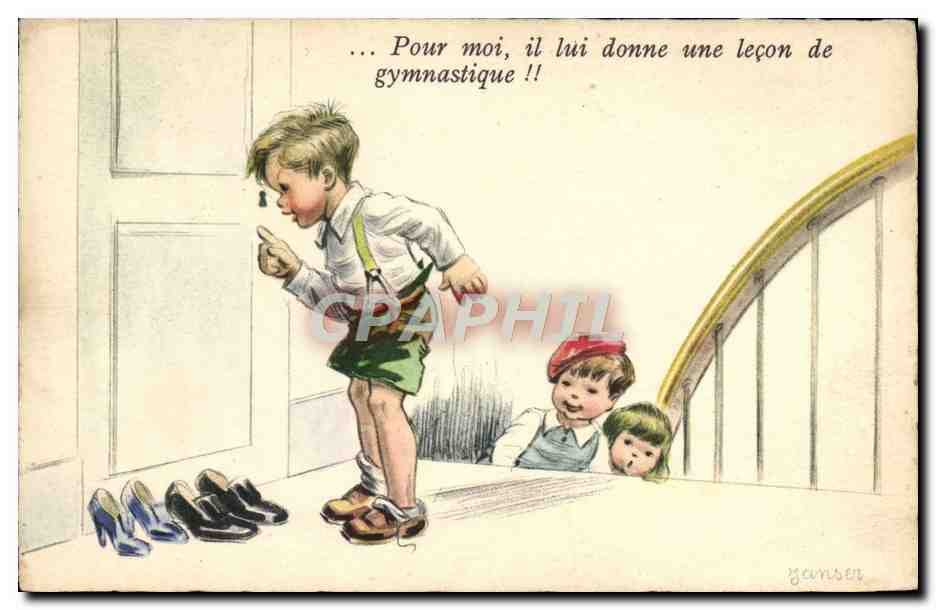 CPA Fantaisie Illustrateur Janser Enfants Gymnastique