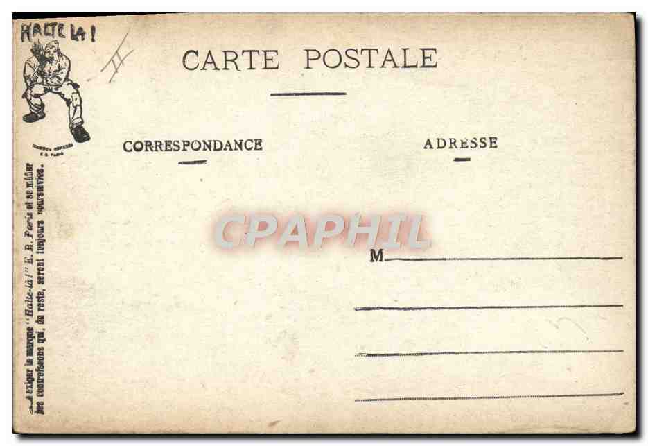 Scènes Militaires — Une bonne farce — HALTE-LÀ! E.R. (modèle dépassé) — Verso