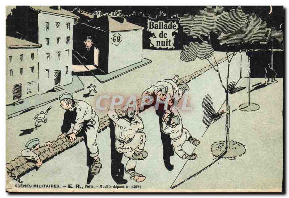 Scènes militaires — Ballade de nuit — E.R., Paris, Modèle déposé n° 14877