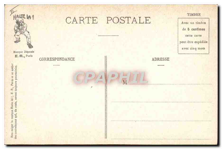 Scènes militaires — Une bonne farce — E.R., Paris, Modèle déposé N°15351 — Verso