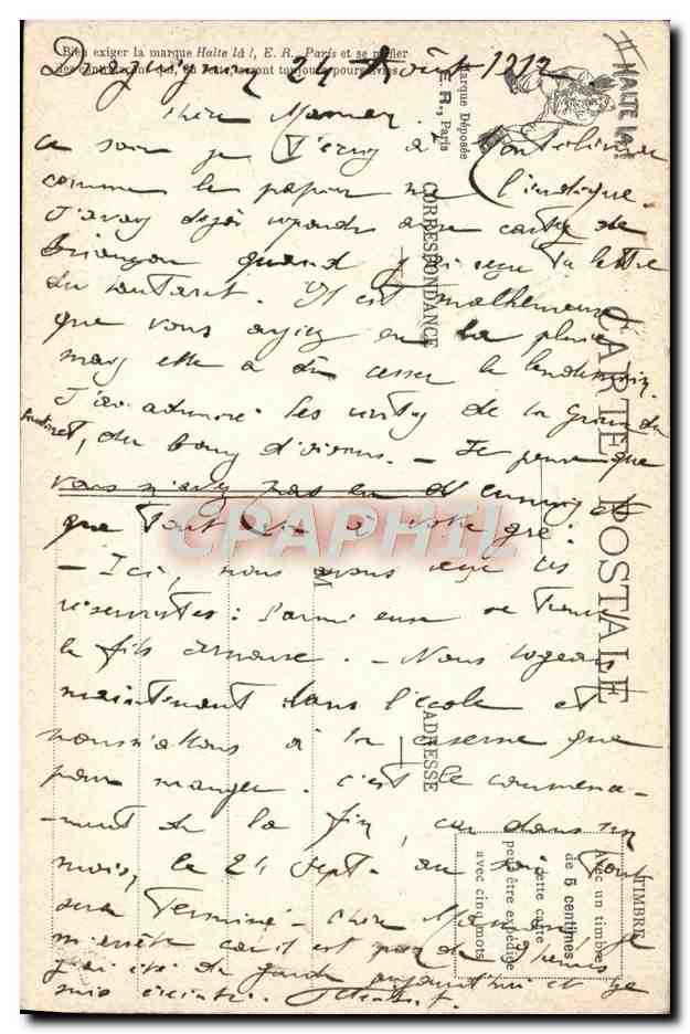 Soldats en tenue de nuit — L'extinction des feux ! — E. A., Paris, modèle déposé n° 894 — Reverso