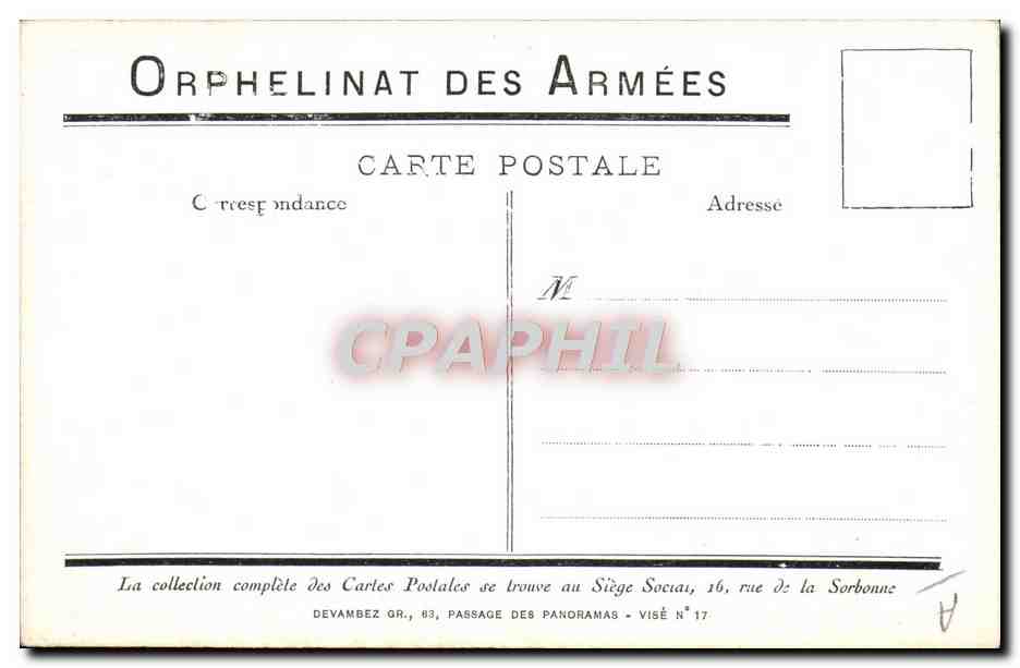 CPA Fantaisie Militaria Orphelinat des armees  — Rückseite