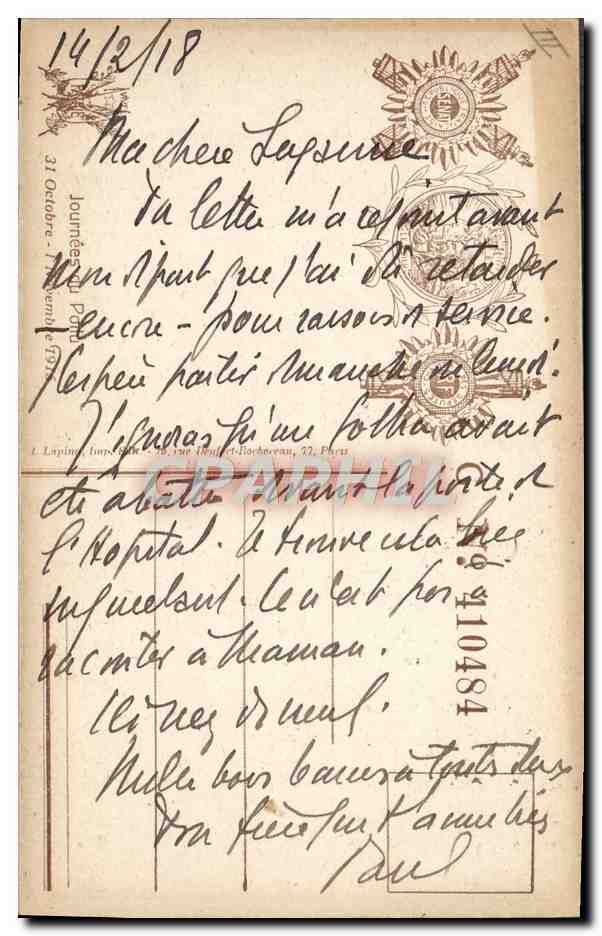 CPA Fantaisie Militaria La Journee du Poilu  — Rückseite