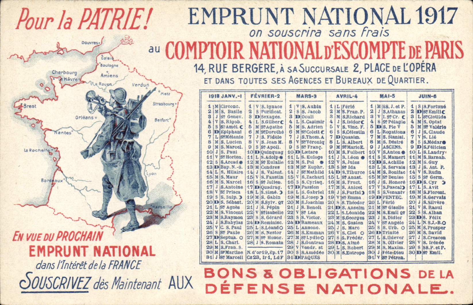 CPA Fantaisie Militaria Emprunt National 1917 Comptoir National d'Escompte de Paris 