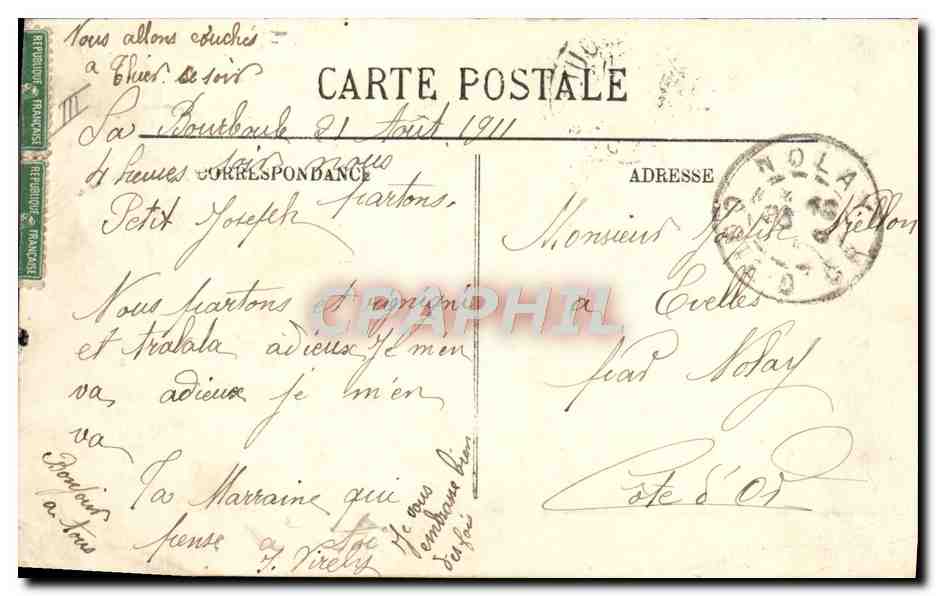 CPA Folklore Types d'Auvergne La bourree — Verso