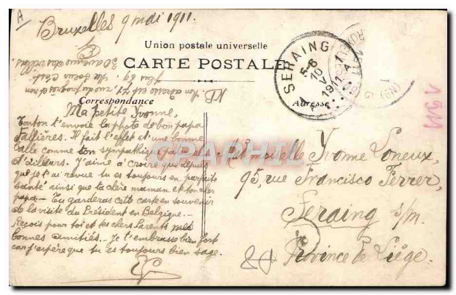 Armand Fallières — Président de la République Française — phototypie — Verso