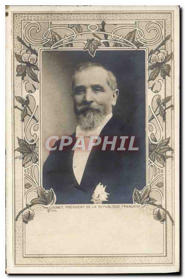 Loubet, Président de la République Française — portrait en noir et blanc avec cadre Art Nouveau — éditeur G. Fournier