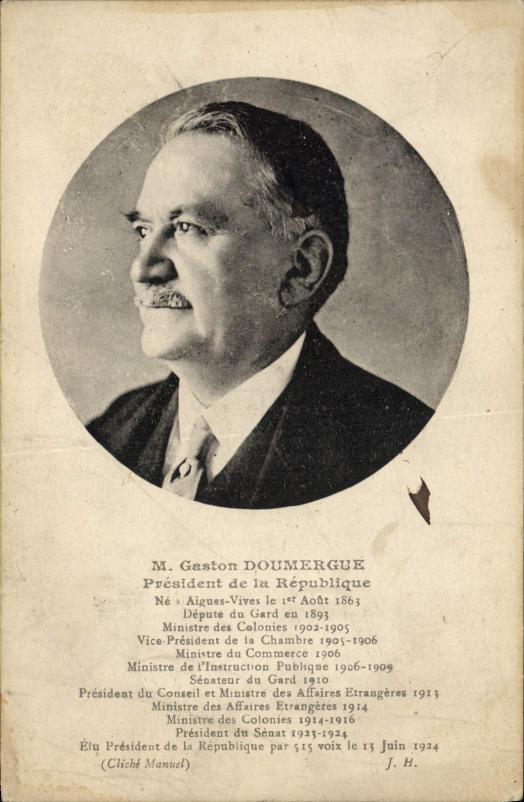 M. Gaston Doumergue — Président de la République 1924 — J. H.