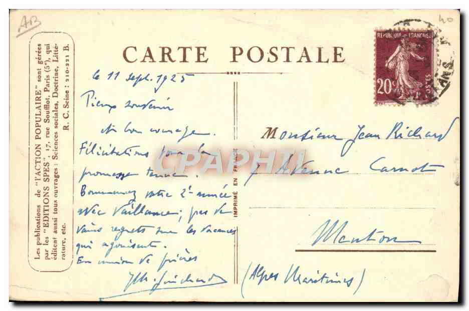 CPA Action Populaire Rue de Paris Vanves Salle des revues et bibliotheque  — Rückseite