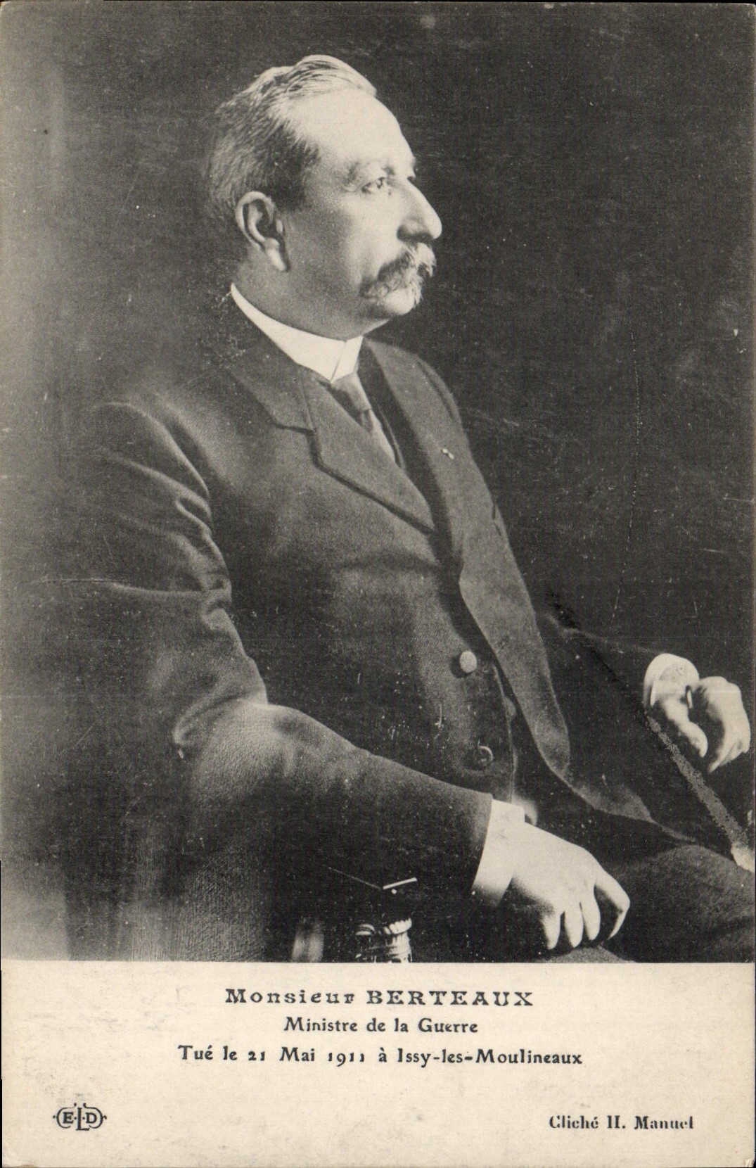Monsieur Berteaux — Ministre de la Guerre tué le 21 mai 1911 à Issy-les-Moulineaux — Cliché H. Manuel