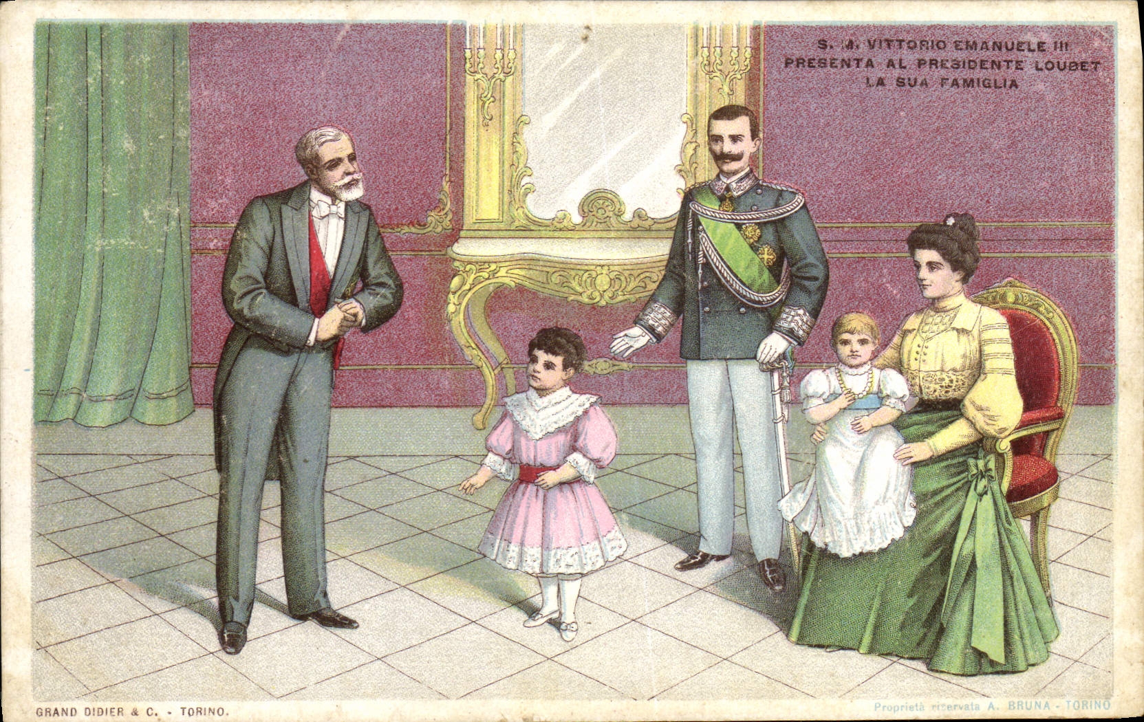 S.A. Vittorio Emanuele III présente sa famille au Président Loubet — Grand Didier & C. - Torino