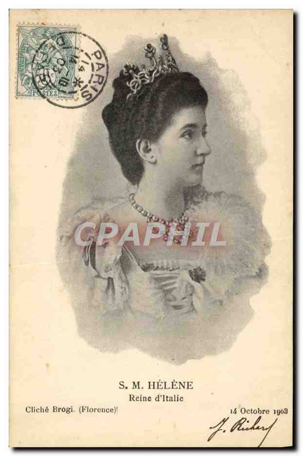S.M. HÉLÈNE Reine d'Italie — Cliché Brogi (Florence) — datée 14 Octobre 1908