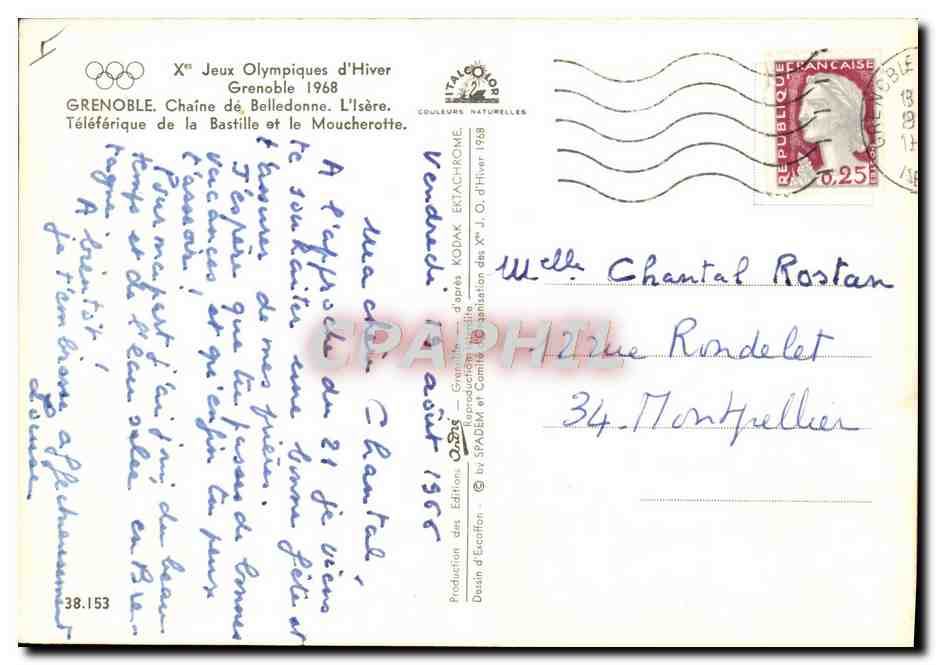 CPA Grenoble 1968  — Verso