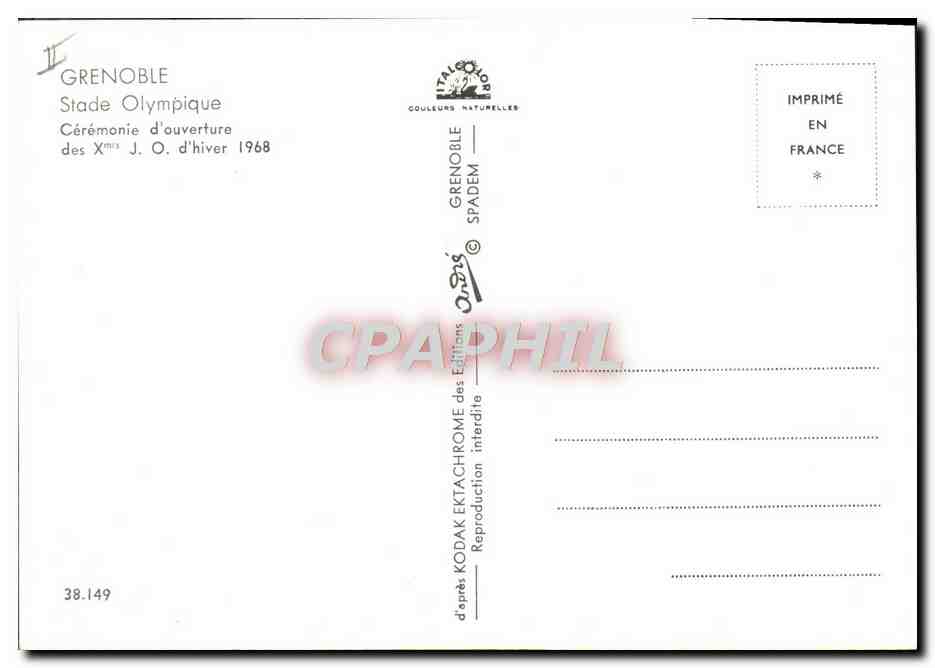 CPA Grenoble Stade olympique Ceremonie d'ouverture des 10eme JO d'hiver 1968 — Rückseite