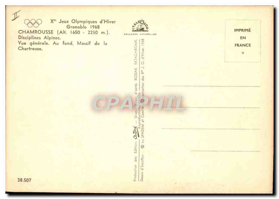 CPA JO Grenoble 1968 Massif de la Chartreuse — Verso