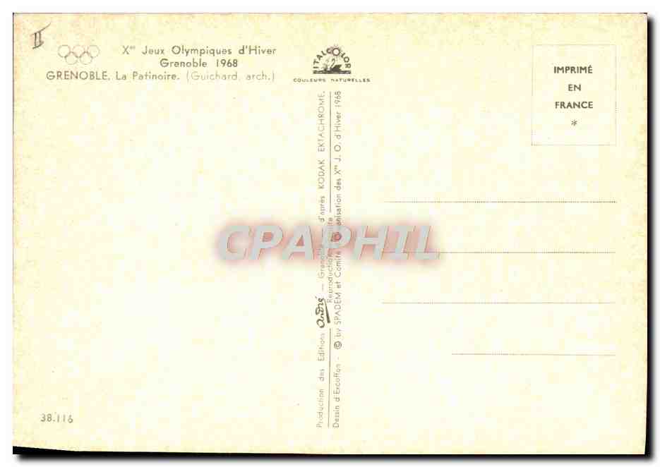 CPM Grenoble 1968 La patinoire Hockey sur glace — Rückseite
