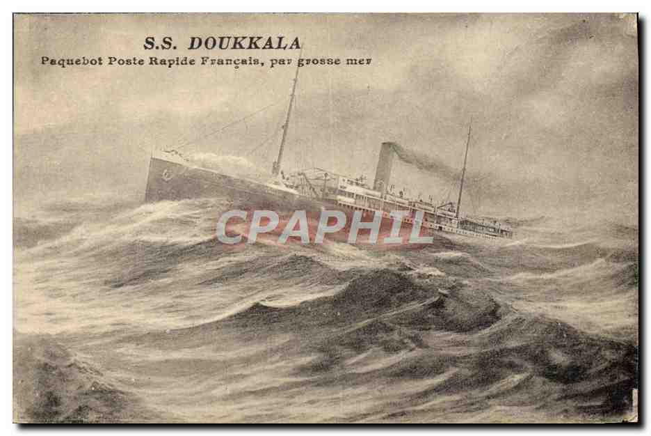 S.S. DOUKKALA — Paquebot Poste Rapide Français, par grosse mer — sans éditeur ni numéro visible - Recto